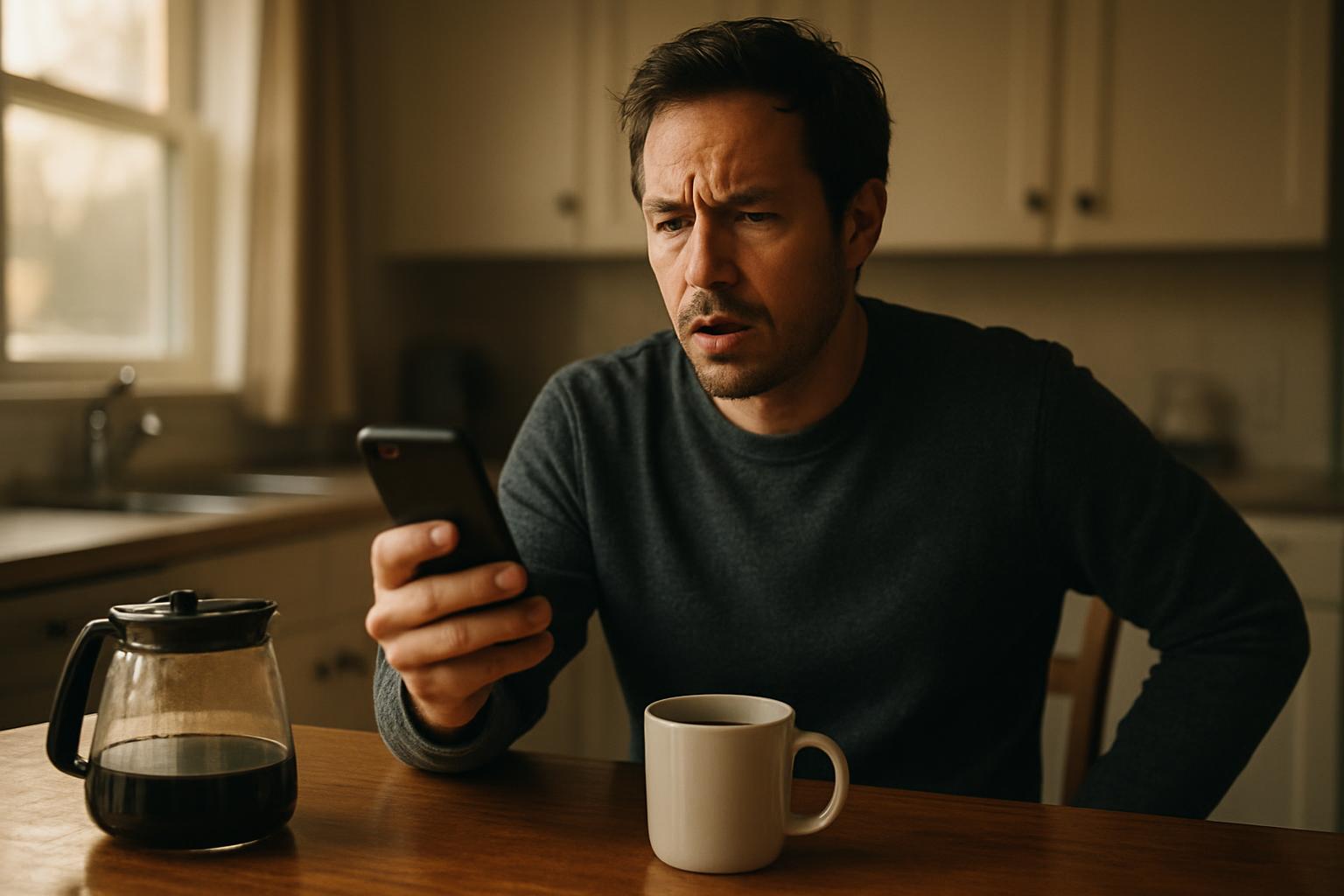 Founder reading a domain broker email in a small office