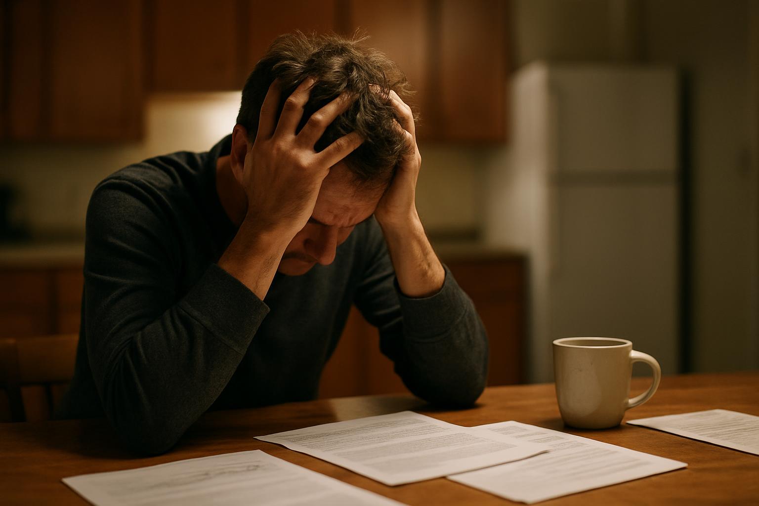 Founder staring at laptop beside LLC paperwork and coffee