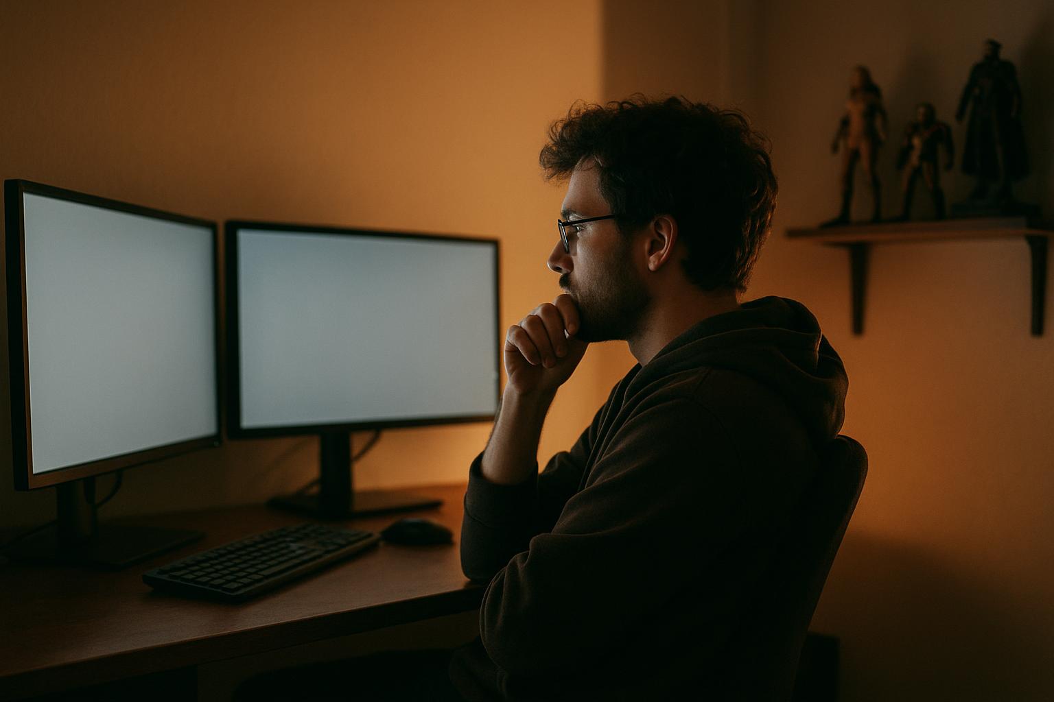 Indie developer comparing Steam search results on a laptop